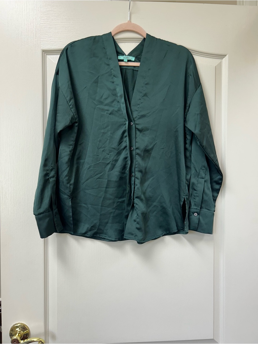 Karlie Deep Emerald Satin Button-Front Shirt